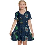 Monster-alien-pattern-seamless-background Kids  Short Sleeve Tiered Mini Dress