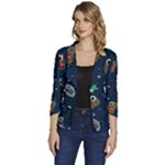 Monster-alien-pattern-seamless-background Women s One-Button 3/4 Sleeve Short Jacket