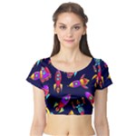 Space-patterns Short Sleeve Crop Top