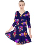 Space-patterns Quarter Sleeve Front Wrap Dress