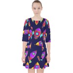 Space-patterns Quarter Sleeve Pocket Dress