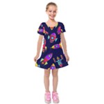 Space-patterns Kids  Short Sleeve Velvet Dress