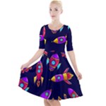 Space-patterns Quarter Sleeve A-Line Dress