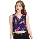 Space-patterns V-Neck Cropped Tank Top