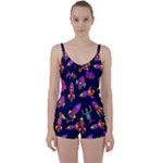 Space-patterns Tie Front Two Piece Tankini