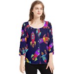 Space-patterns Chiffon Quarter Sleeve Blouse