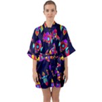 Space-patterns Half Sleeve Satin Kimono 