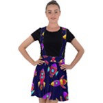 Space-patterns Velvet Suspender Skater Skirt