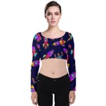 Space-patterns Velvet Long Sleeve Crop Top