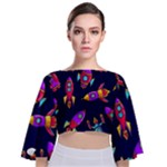 Space-patterns Tie Back Butterfly Sleeve Chiffon Top