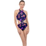 Space-patterns Halter Side Cut Swimsuit