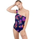 Space-patterns Frilly One Shoulder Swimsuit