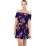 Space-patterns Off Shoulder Chiffon Dress