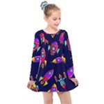 Space-patterns Kids  Long Sleeve Dress