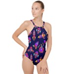 Space-patterns High Neck One Piece Swimsuit