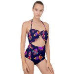 Space-patterns Scallop Top Cut Out Swimsuit