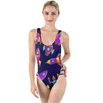 Space-patterns High Leg Strappy Swimsuit