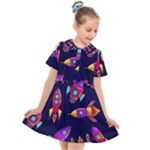 Space-patterns Kids  Short Sleeve Shirt Dress