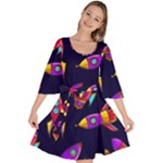 Space-patterns Velour Kimono Dress