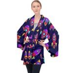 Space-patterns Long Sleeve Velvet Kimono 