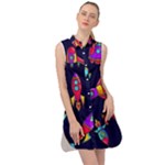 Space-patterns Sleeveless Shirt Dress