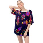 Space-patterns Oversized Chiffon Top