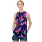 Space-patterns High Neck Satin Top