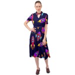 Space-patterns Keyhole Neckline Chiffon Dress