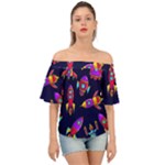 Space-patterns Off Shoulder Short Sleeve Top