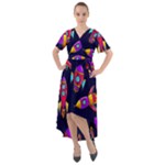 Space-patterns Front Wrap High Low Dress