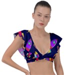 Space-patterns Plunge Frill Sleeve Bikini Top