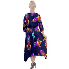 Quarter Sleeve Wrap Front Maxi Dress 