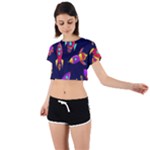 Space-patterns Tie Back Short Sleeve Crop Tee