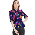 Space-patterns Frill Neck Blouse