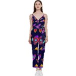 Space-patterns V-Neck Spaghetti Strap Tie Front Jumpsuit