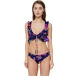 Space-patterns Low Cut Ruffle Edge Bikini Set