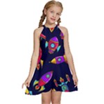 Space-patterns Kids  Halter Collar Waist Tie Chiffon Dress