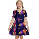 Space-patterns Kids  Short Sleeve Tiered Mini Dress