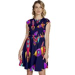 Space-patterns Cap Sleeve High Waist Dress