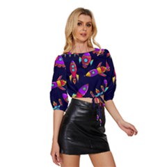 Mid Sleeve Drawstring Hem Top 