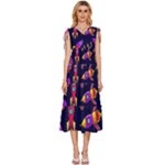 Space-patterns V-Neck Drawstring Shoulder Sleeveless Maxi Dress