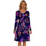 Space-patterns Long Sleeve Dress With Pocket