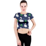 Swan-pattern-elegant-design Crew Neck Crop Top