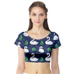 Swan-pattern-elegant-design Short Sleeve Crop Top