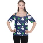 Swan-pattern-elegant-design Cutout Shoulder Tee