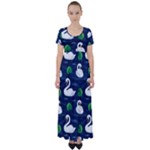 Swan-pattern-elegant-design High Waist Short Sleeve Maxi Dress