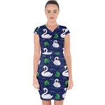 Swan-pattern-elegant-design Capsleeve Drawstring Dress 
