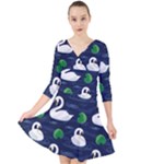 Swan-pattern-elegant-design Quarter Sleeve Front Wrap Dress