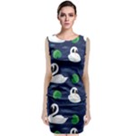 Swan-pattern-elegant-design Sleeveless Velvet Midi Dress