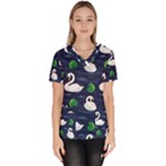 Swan-pattern-elegant-design Women s V-Neck Scrub Top